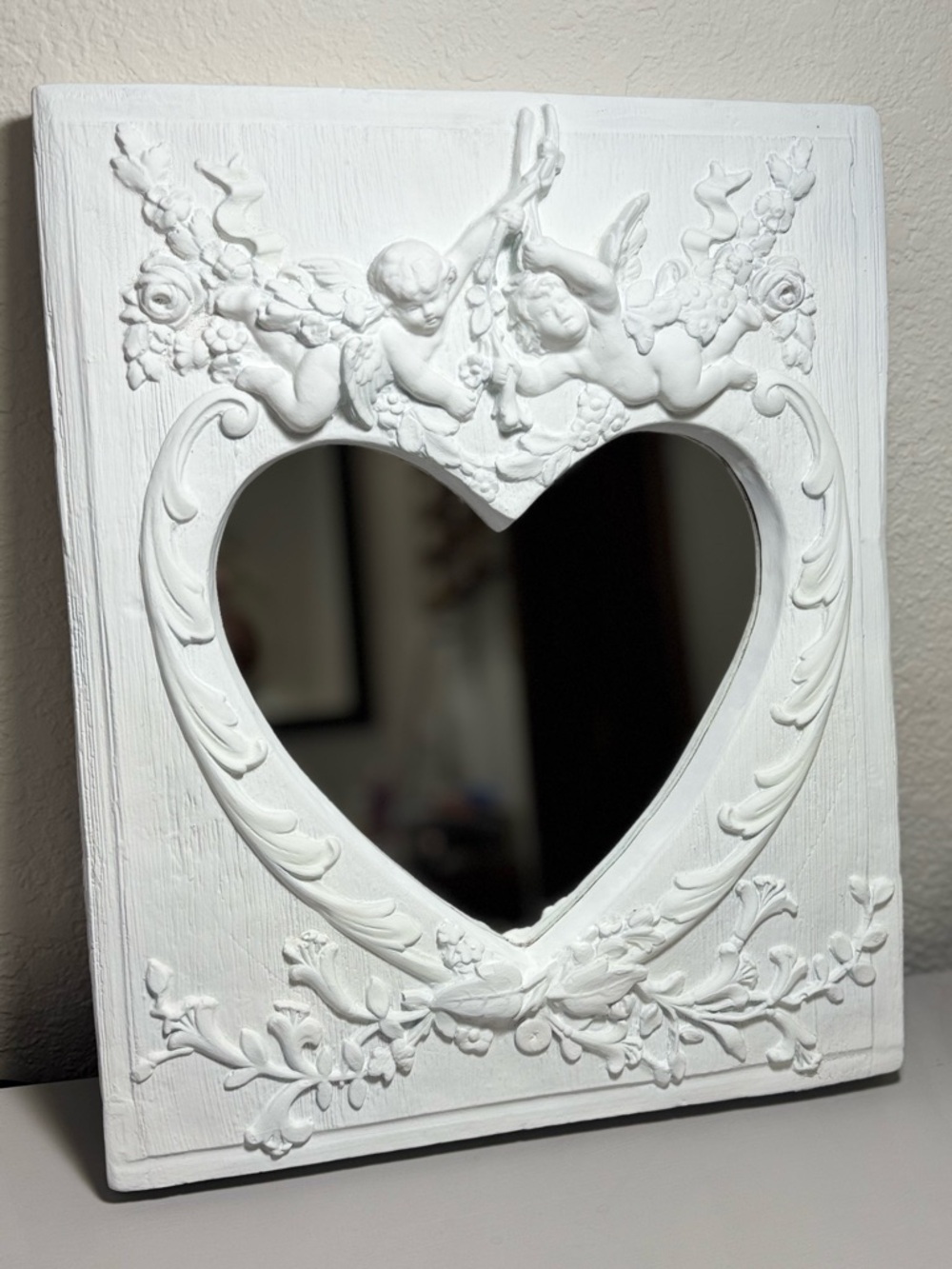 Vintage Hanging Pottery Mirror Cherubs Victorian Shabby Chic